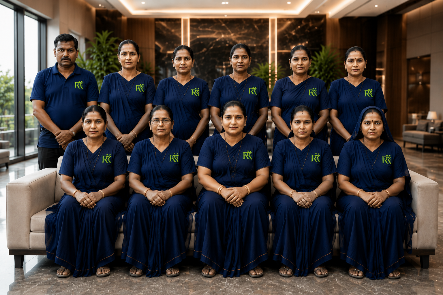 Marble floor polishing team